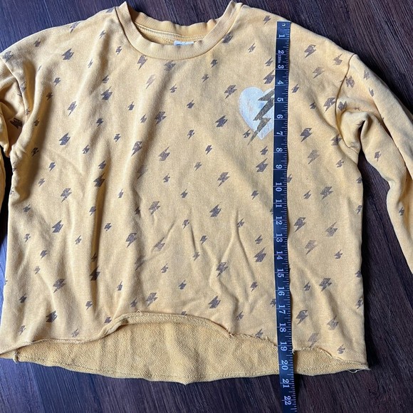 Junk Food Women's Small S Yellow Cropped Sweatshirt Lightning Bolt Print Raw Hem - Picture 5 of 11